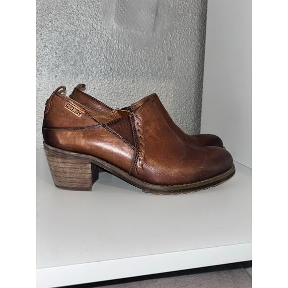 Pikolinos Baqueira Cognac Leather Ankle Booties 36 5.5–6 Stacked Heel Zip Casual - Picture 8 of 11